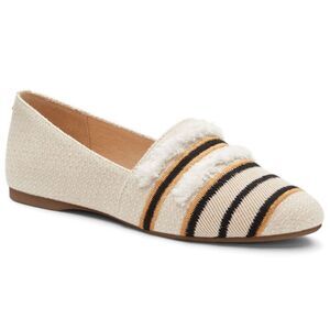 Nearly new BIRDIES Starling Flat In Natural Stripe Embroidery, Sz 8, $150